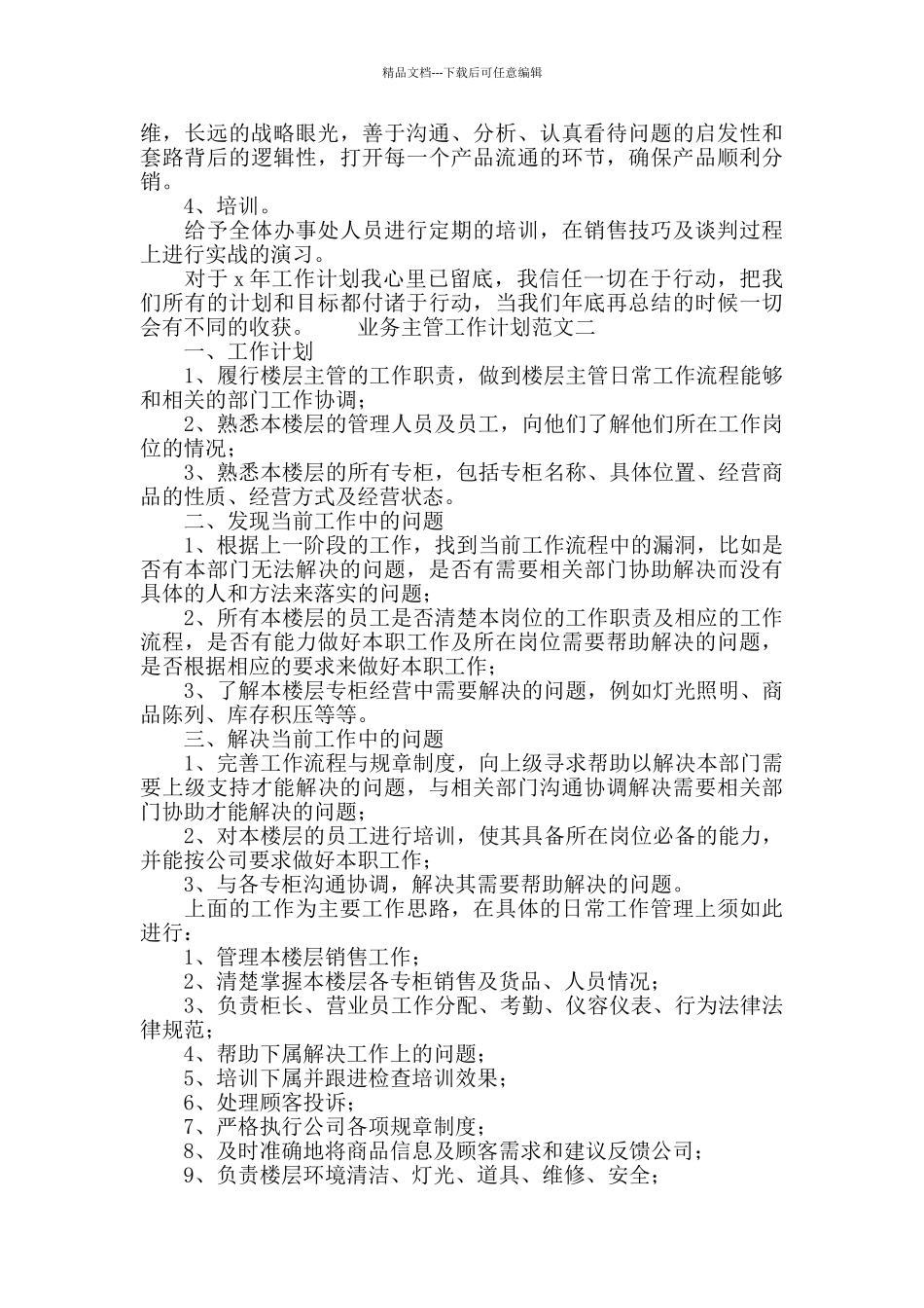 业务主管工作计划范文2024_第2页