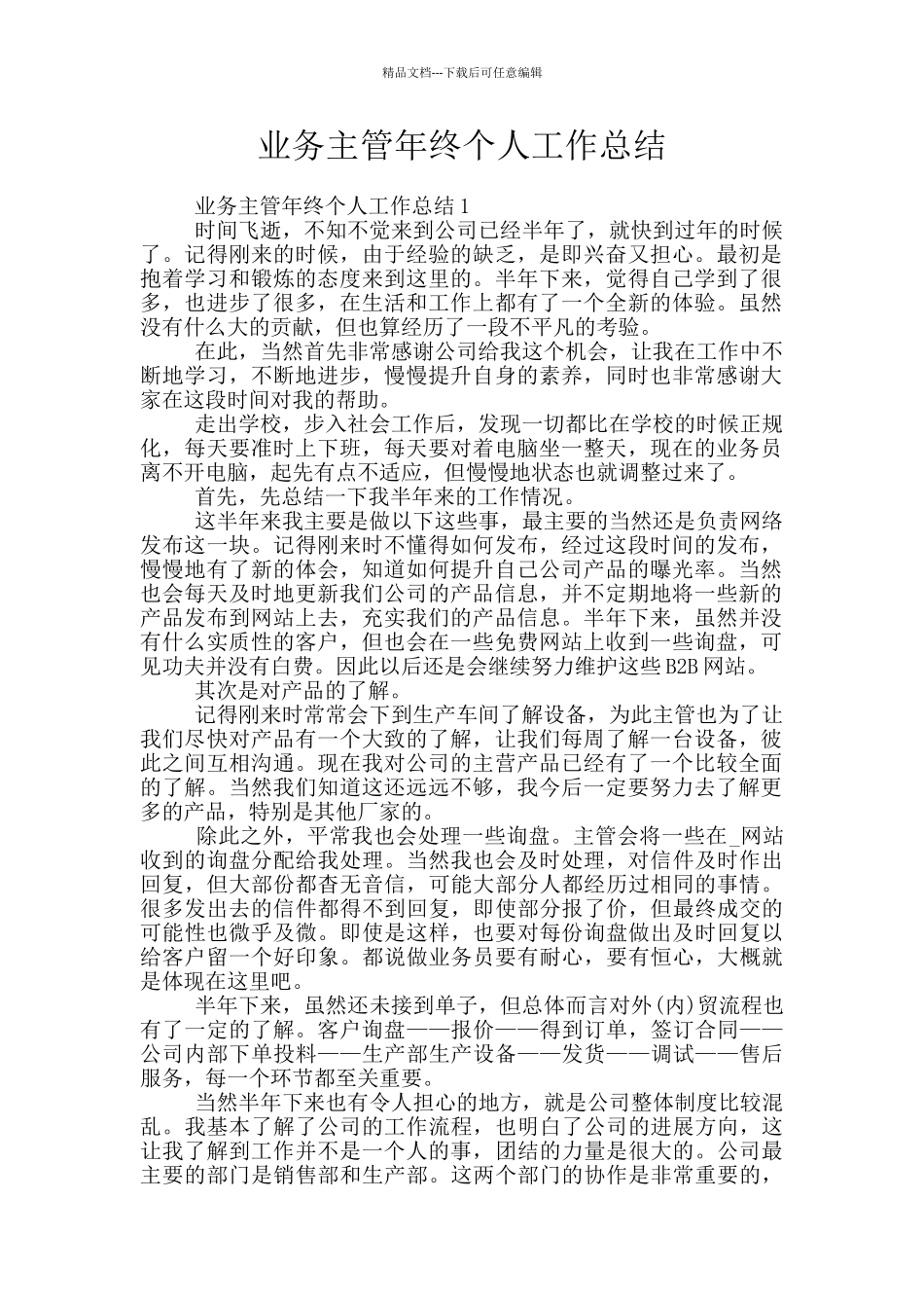 业务主管年终个人工作总结_第1页
