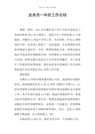 业务员一年的工作总结