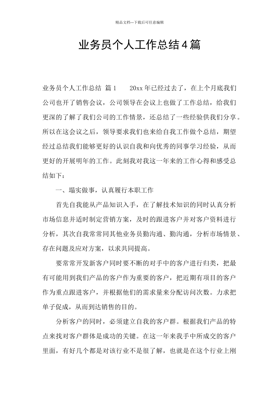 业务员个人工作总结4篇_第1页
