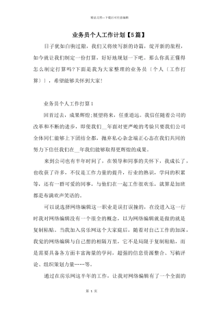 业务员个人工作计划