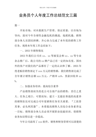 业务员个人年度工作总结范文三篇