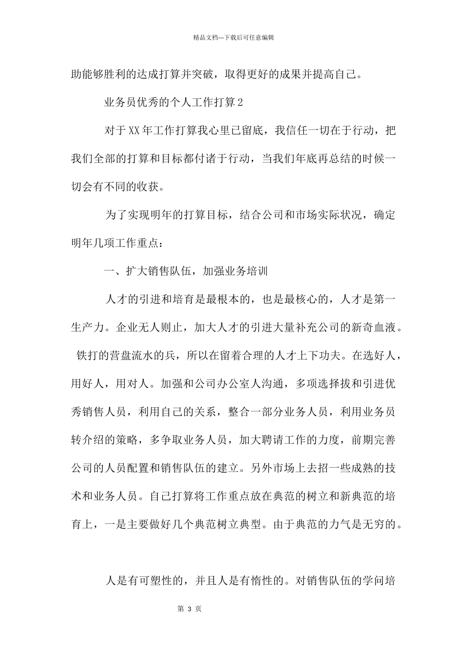 业务员优秀的个人工作计划_第3页