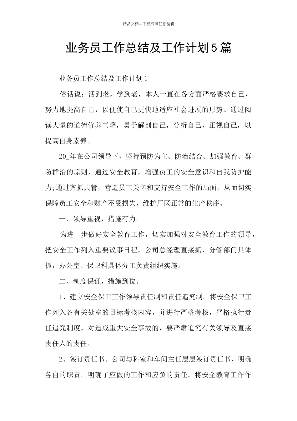 业务员工作总结及工作计划5篇_第1页