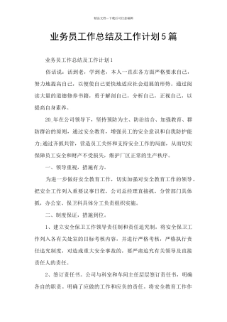 业务员工作总结及工作计划5篇