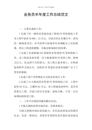 业务员半年度工作总结范文