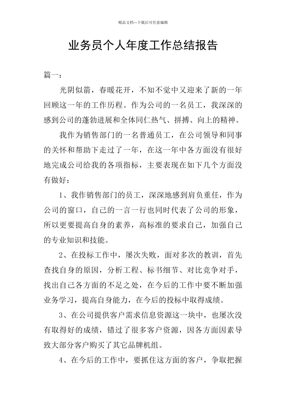 业务员个人年度工作总结报告_第1页