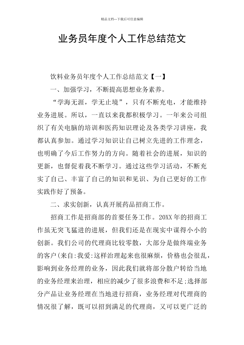 业务员年度个人工作总结范文_第1页