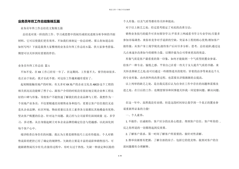 业务员年终工作总结集锦五篇_第1页