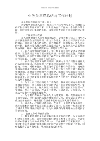 业务员年终总结与工作计划