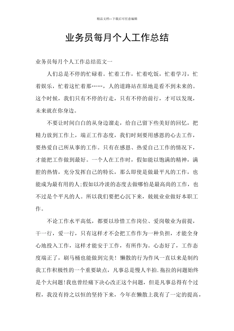 业务员每月个人工作总结_第1页