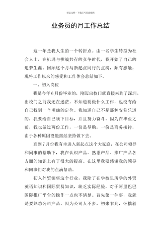 业务员的月工作总结
