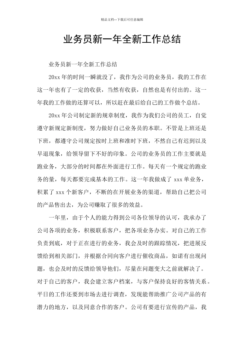 业务员新一年全新工作总结_第1页