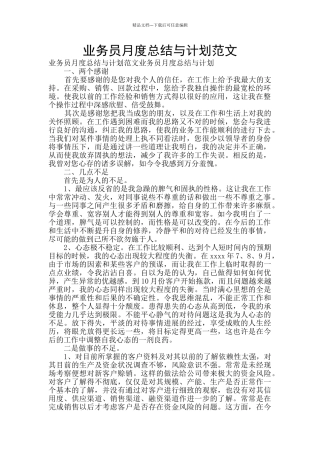 业务员月度总结与计划范文