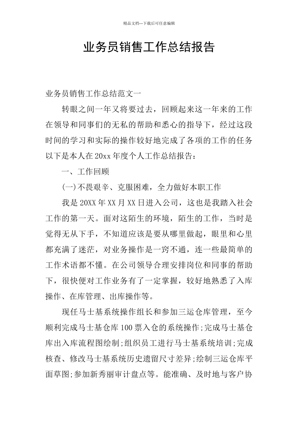 业务员销售工作总结报告_第1页