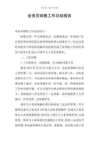 业务员销售工作总结报告