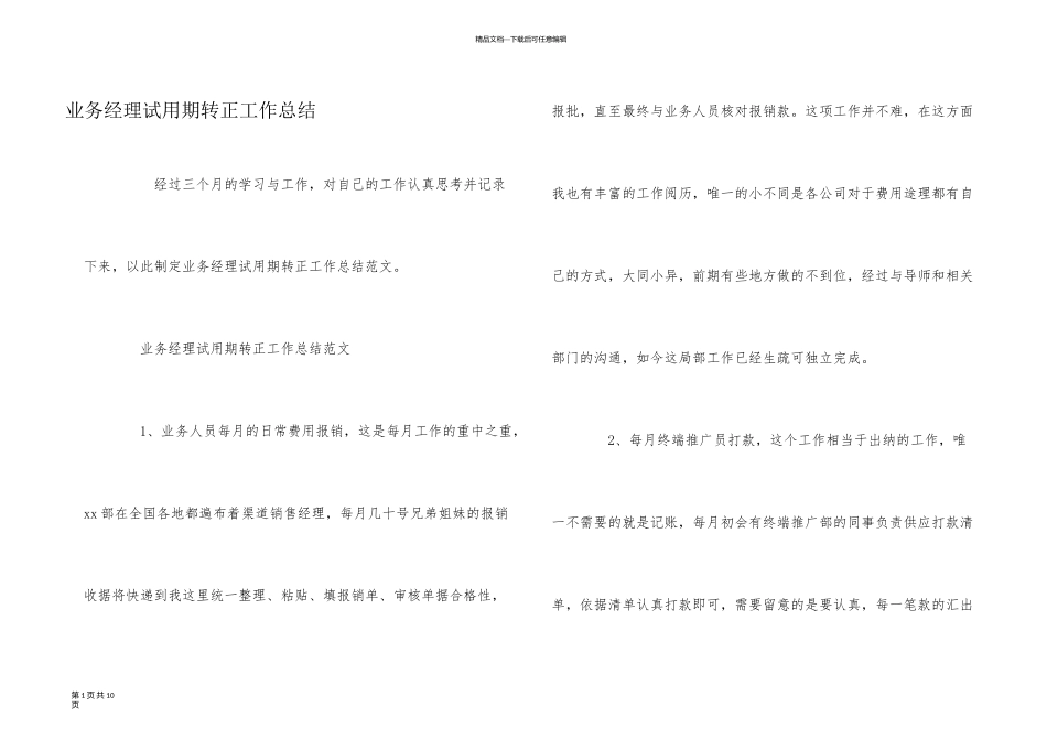 业务经理试用期转正工作总结_第1页