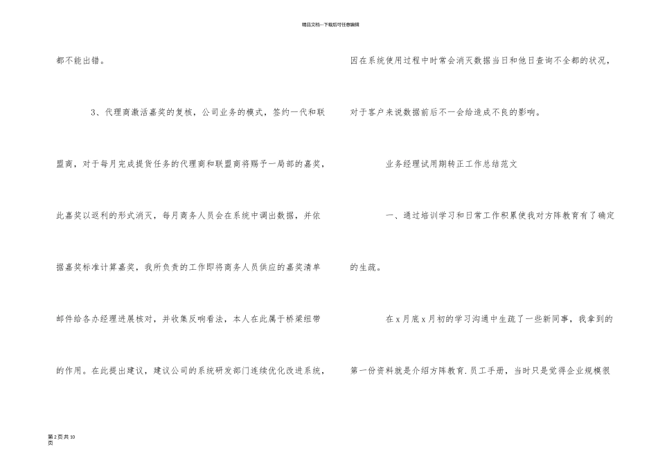业务经理试用期转正工作总结_第2页
