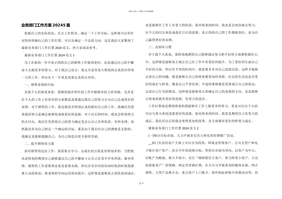 业务部门工作计划20245篇_第1页