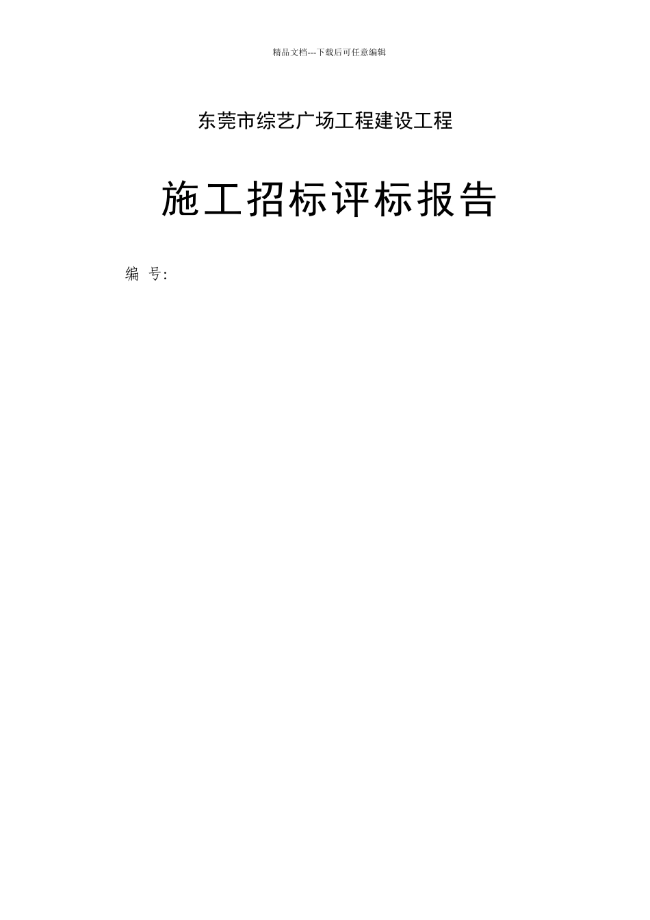 东莞市XX广场工程建设项目施工招标评标报告_第1页