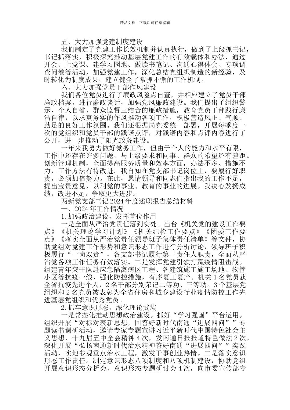 两新党支部书记2024年度述职报告总结材料_第2页