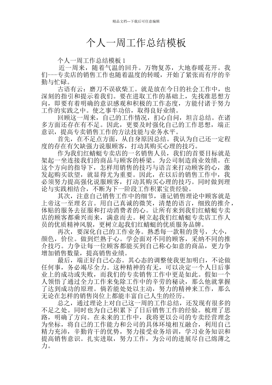 个人一周工作总结模板_第1页