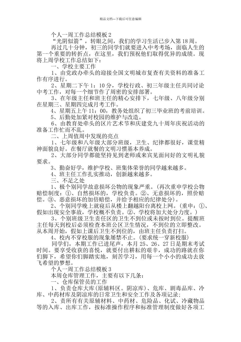 个人一周工作总结模板_第2页