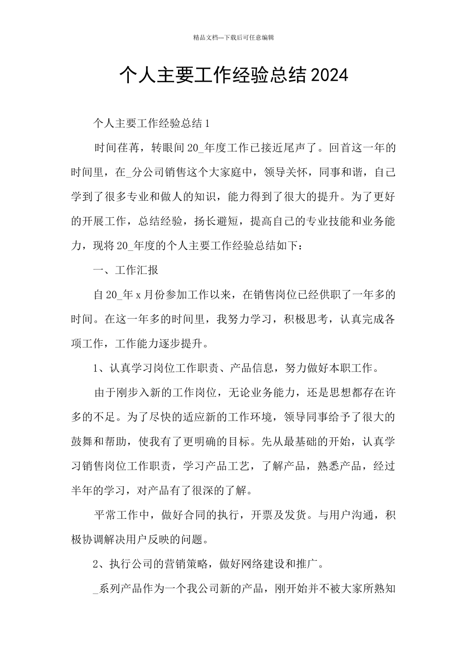 个人主要工作经验总结2024_第1页