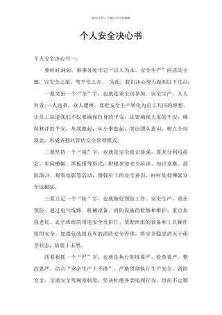 个人安全决心书