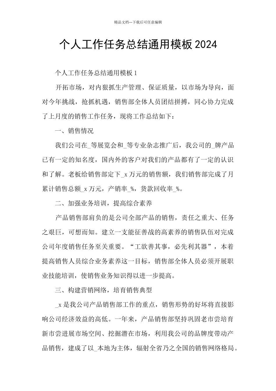 个人工作任务总结通用模板2024_第1页