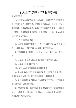 个人工作总结2024标准多篇
