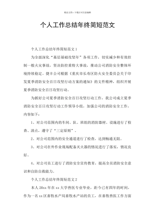 个人工作总结年终简短范文