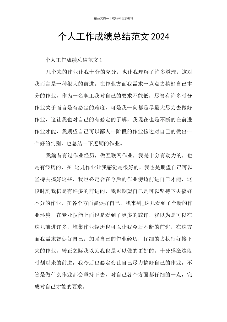 个人工作成绩总结范文2024_第1页
