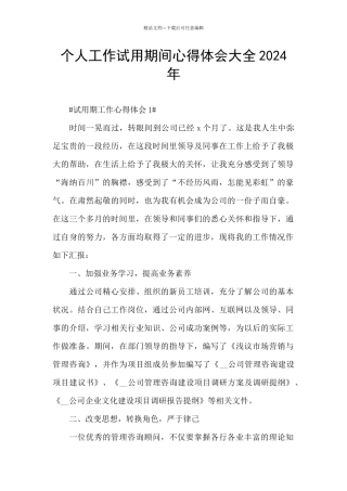 个人工作试用期间心得体会大全2024年