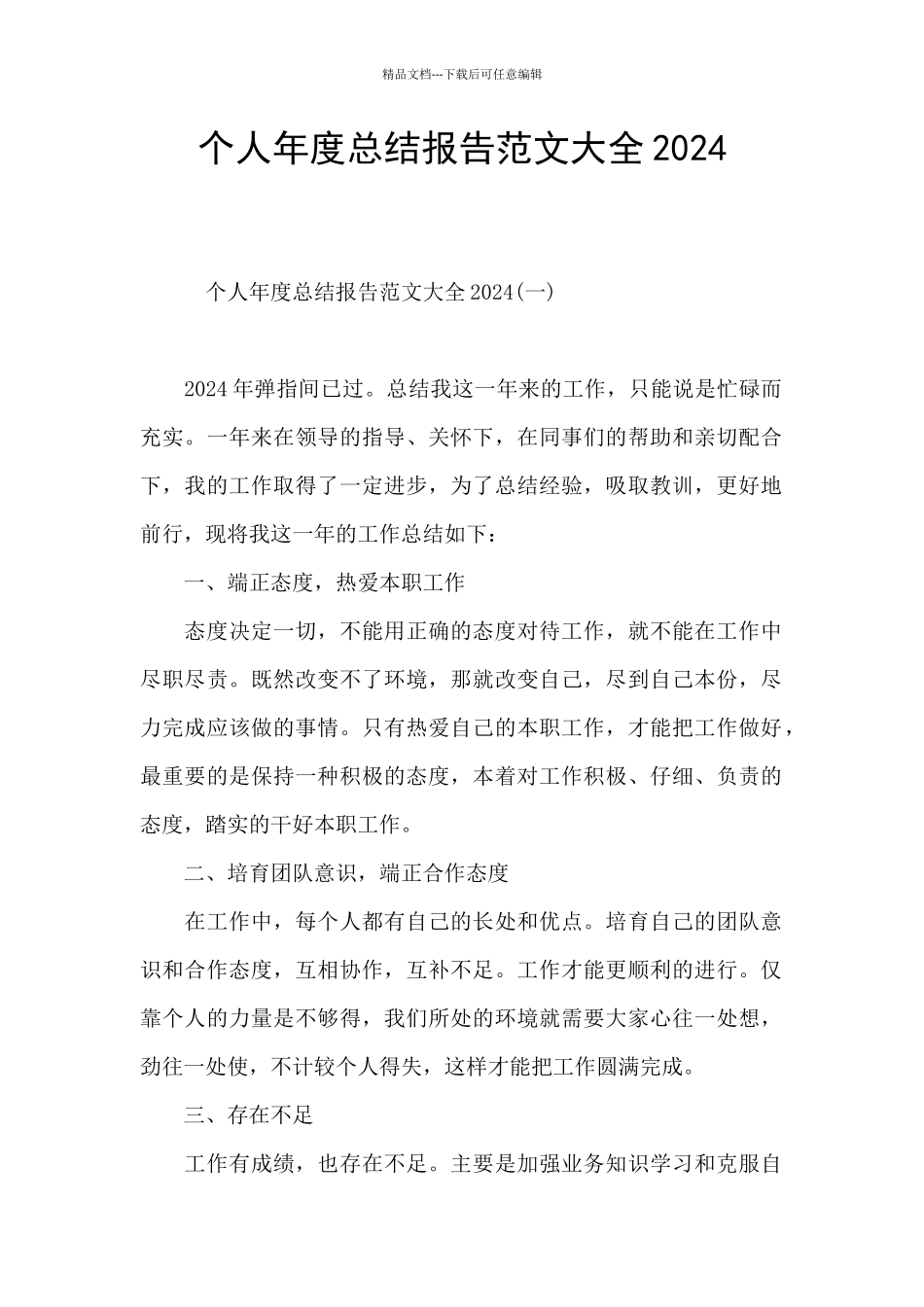 个人年度总结报告范文大全2024_第1页