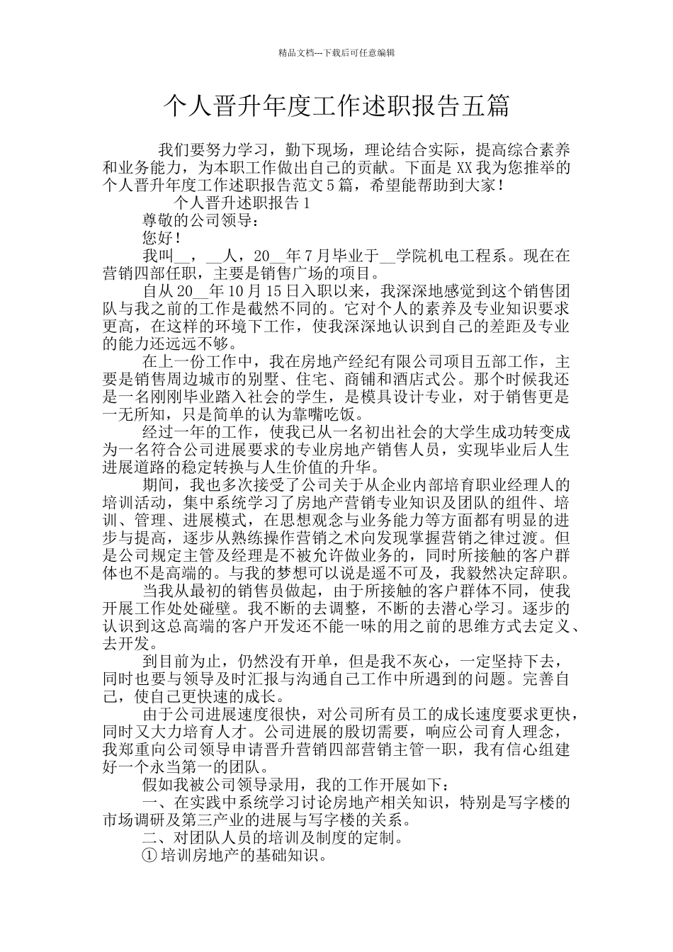 个人晋升年度工作述职报告五篇_第1页