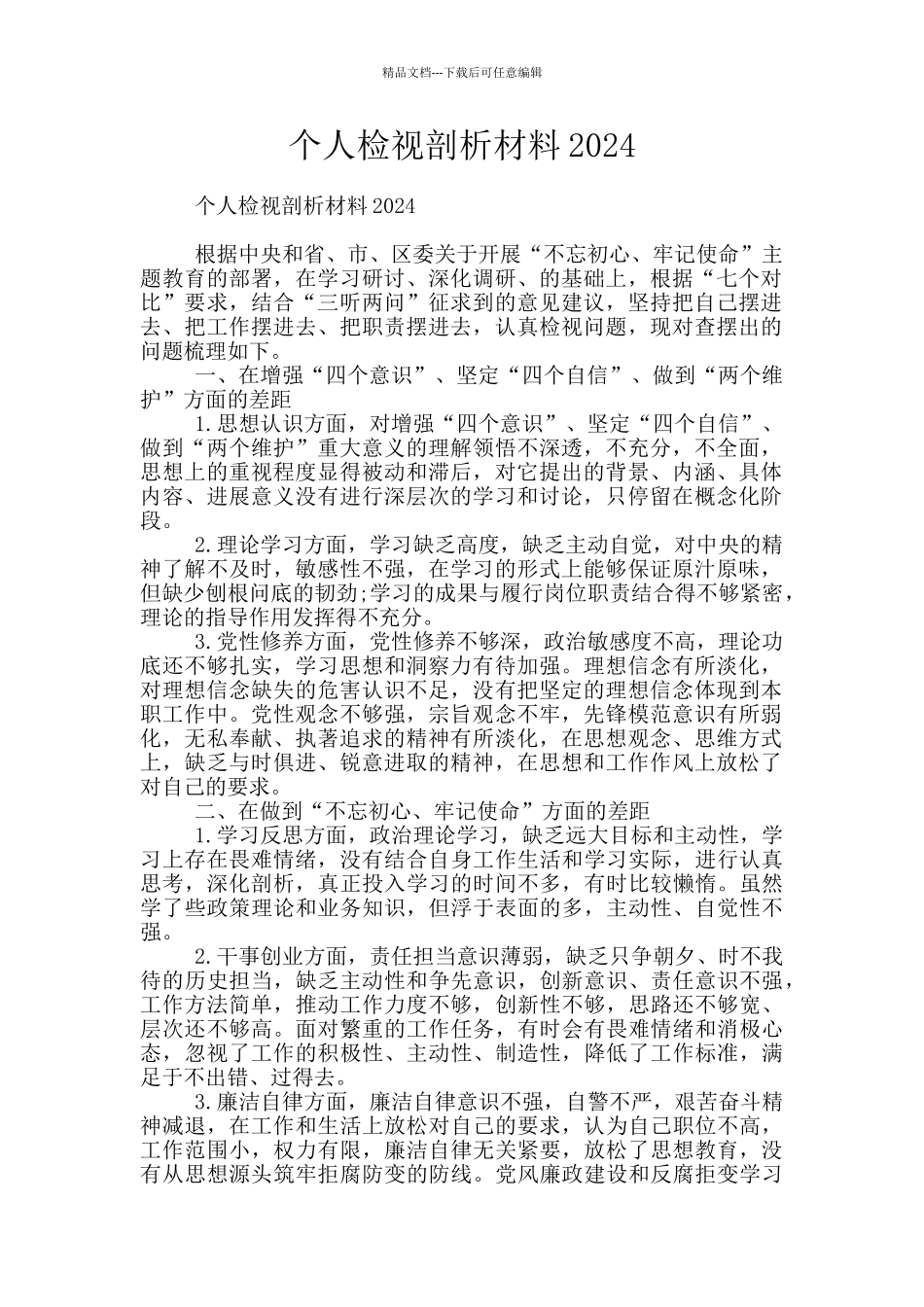 个人检视剖析材料2024_第1页