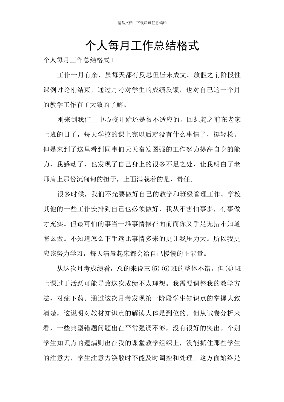 个人每月工作总结格式_第1页