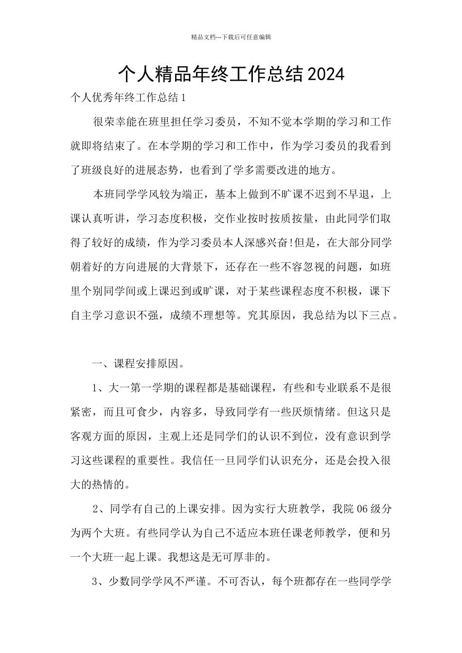 个人精品年终工作总结2024_第1页
