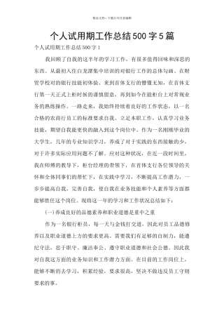 个人试用期工作总结500字5篇