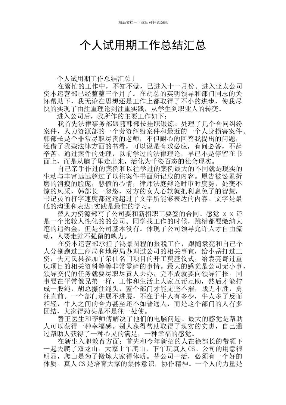 个人试用期工作总结汇总_第1页