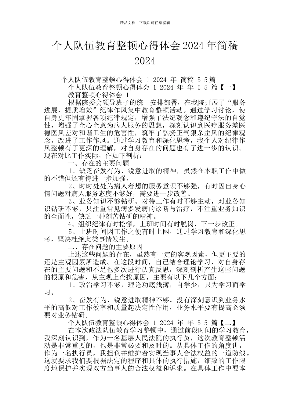 个人队伍教育整顿心得体会2024年简稿2024_第1页