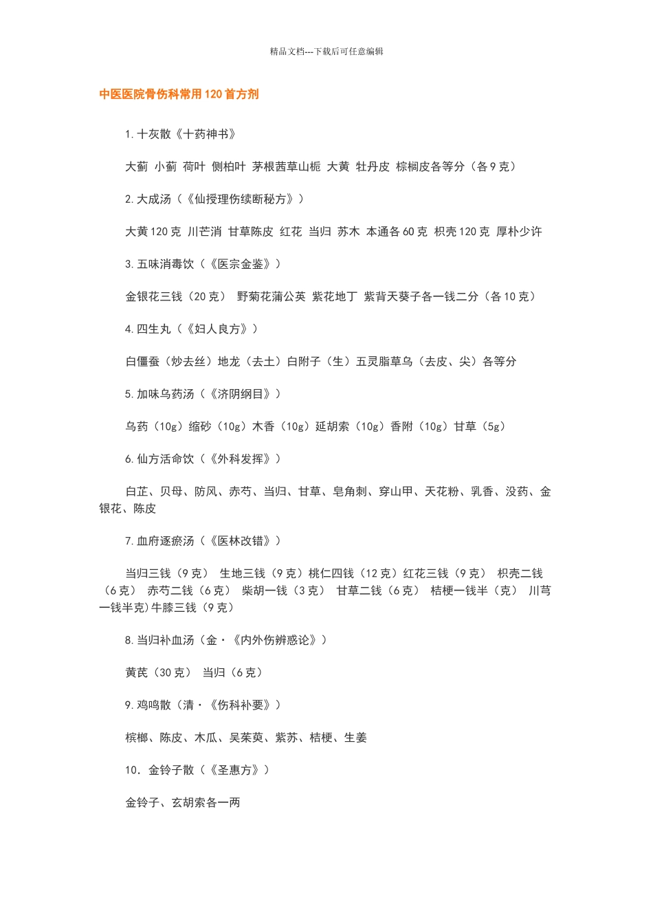 中医医院骨伤科常用120首方剂_第1页