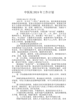 中医院2024年工作计划