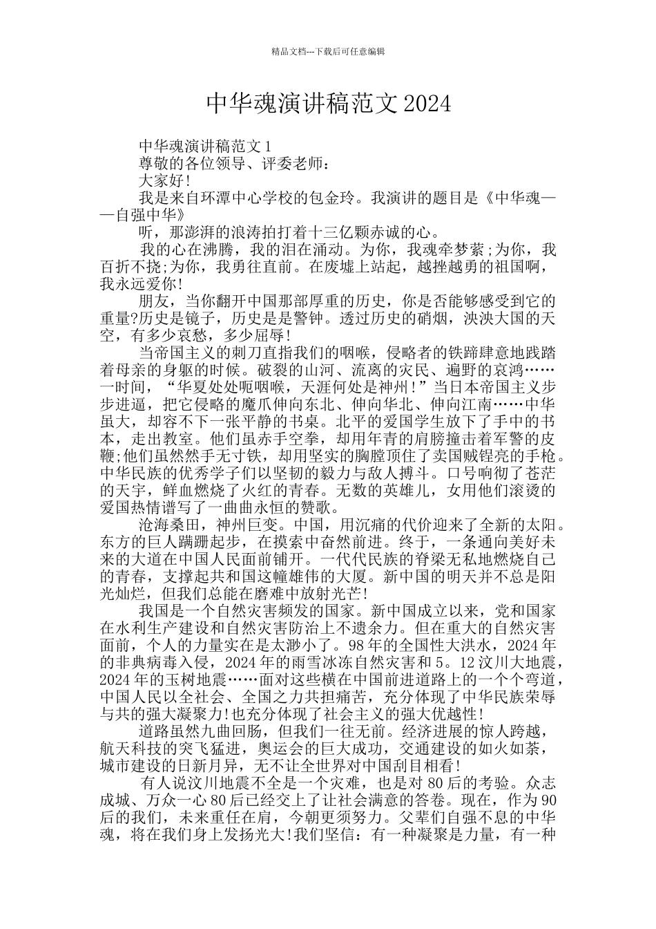 中华魂演讲稿范文2024_第1页