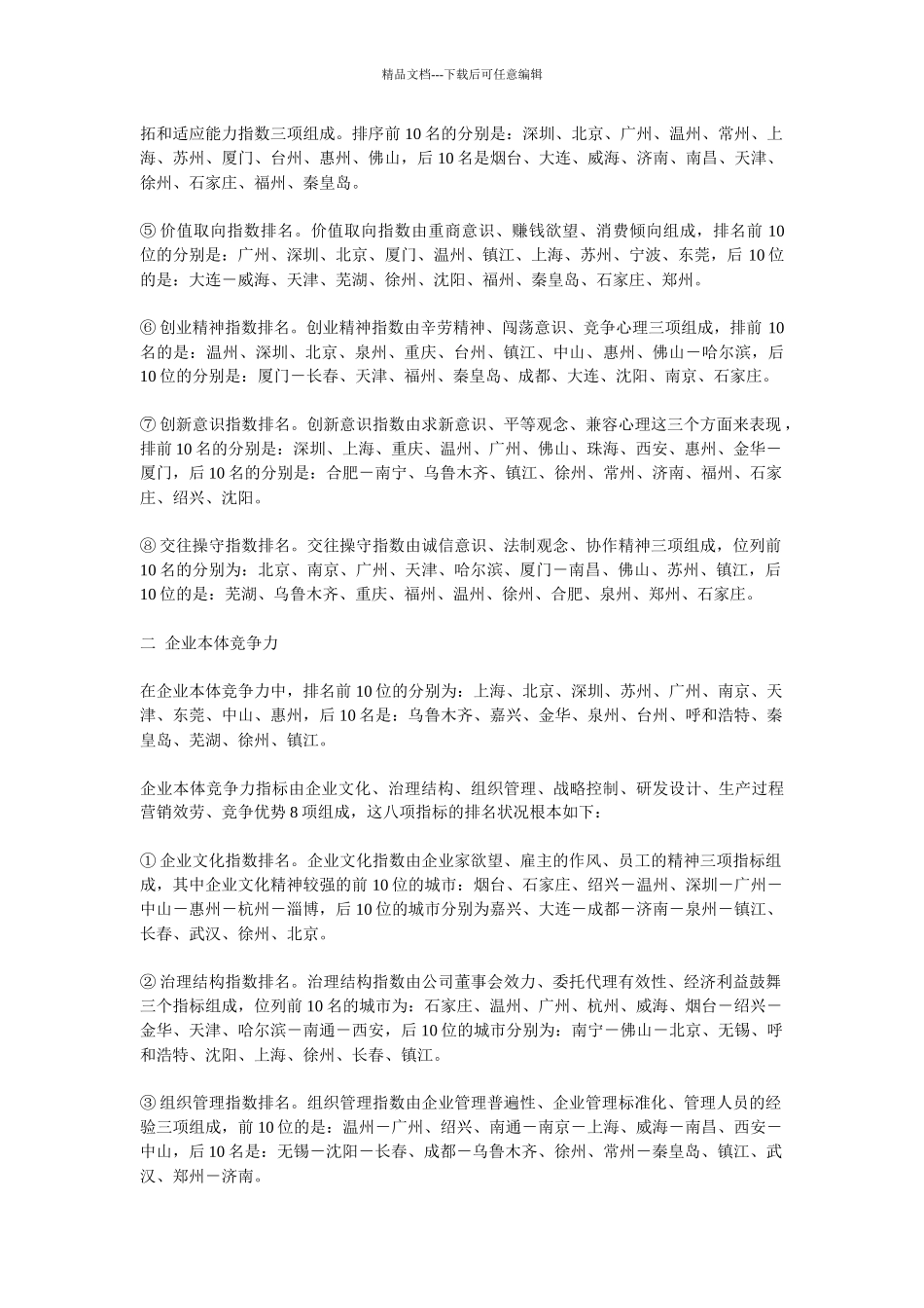 中国50个城市分项竞争力排名点评_第2页