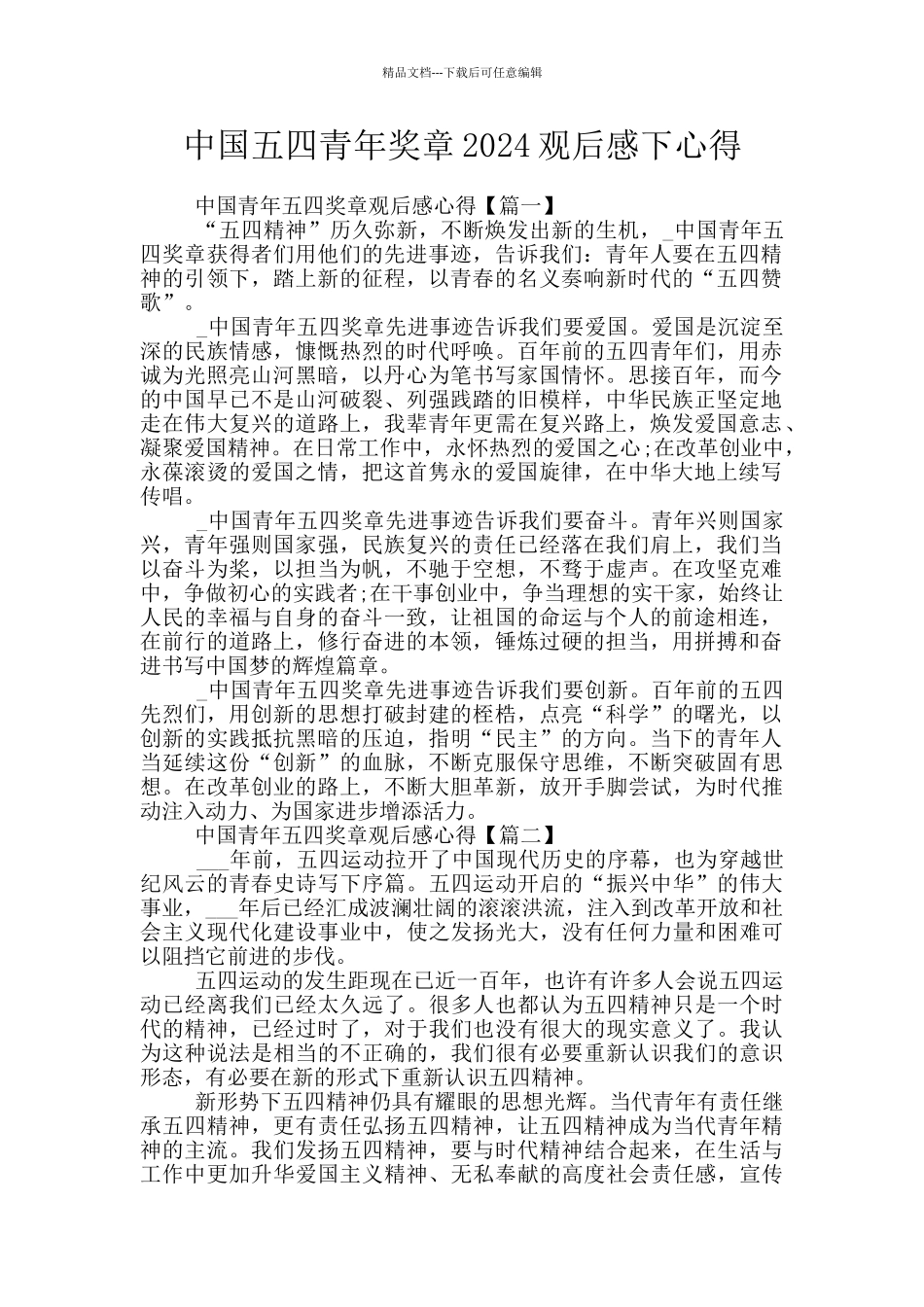 中国五四青年奖章2024观后感下心得_第1页