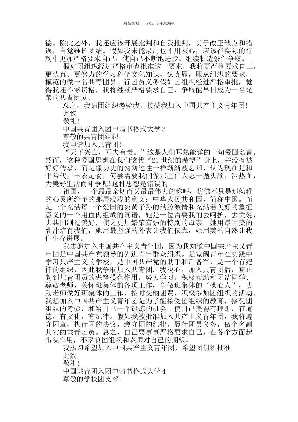 中国共青团入团申请书格式大学_第3页