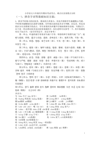 小学语文六年级历年期末考试重点难点以及易错点分析