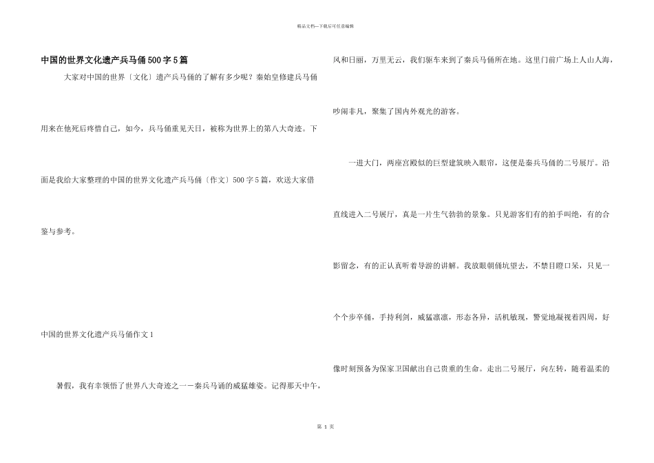中国的世界文化遗产兵马俑500字5篇_第1页